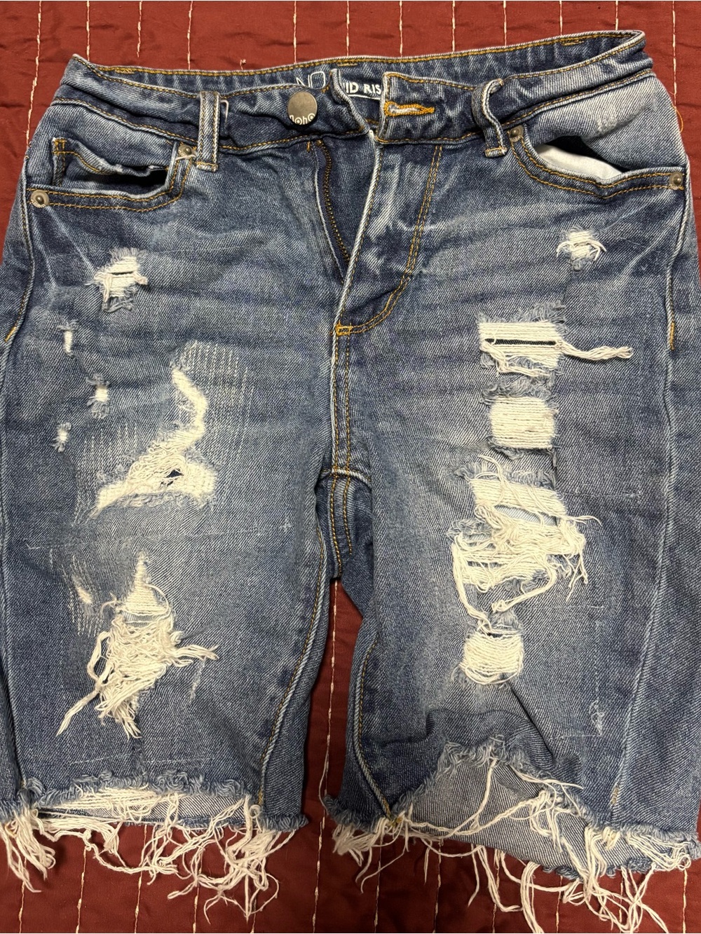 No Boundaries Distressed Light Blue Denim Bermuda Shorts